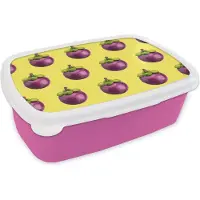 MuchoWow Broodtrommel Roze - Lunchbox - Brooddoos - Fruit - Paars - Patroon - 18x12x6 cm - Kinderen - Meisje