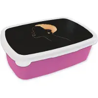 MuchoWow Broodtrommel Roze - Lunchbox - Brooddoos - Vrouw - Line art - Black - Gold - 18x12x6 cm - Kinderen - Meisje