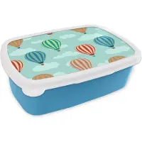 MuchoWow Broodtrommel Blauw - Lunchbox - Brooddoos - Patronen - Lucht - Luchtballon - 18x12x6 cm - Kinderen - Jongen
