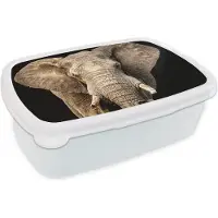 MuchoWow Broodtrommel Wit - Lunchbox - Brooddoos - Olifant - Portret - Zwart - 18x12x6 cm - Volwassenen