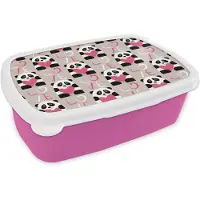 MuchoWow Broodtrommel Roze - Lunchbox - Brooddoos - Hartjes - Panda - Patronen - 18x12x6 cm - Kinderen - Meisje
