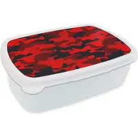 MuchoWow Broodtrommel Wit - Lunchbox - Brooddoos - Camouflage - Rood - Patronen - 18x12x6 cm - Volwassenen