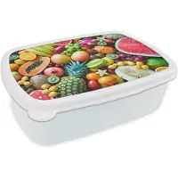 MuchoWow Broodtrommel Wit - Lunchbox - Brooddoos - Fruit - Ananas - Tropisch - 18x12x6 cm - Volwassenen