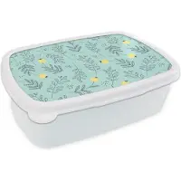 MuchoWow Broodtrommel Wit - Lunchbox - Brooddoos - Patronen - Zaad - Planten - 18x12x6 cm - Volwassenen