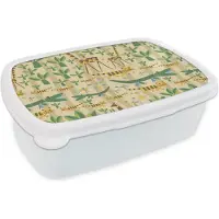MuchoWow Broodtrommel Wit - Lunchbox - Brooddoos - Dieren - Design - Afrika - Abstract - 18x12x6 cm - Volwassenen