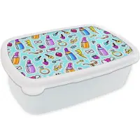MuchoWow Broodtrommel Wit - Lunchbox - Brooddoos - Design - Sticker - Make Up - Ringen - 18x12x6 cm - Volwassenen
