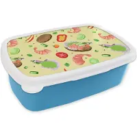 MuchoWow Broodtrommel Blauw - Lunchbox - Brooddoos - Patroon - Eten - Groente - 18x12x6 cm - Kinderen - Jongen