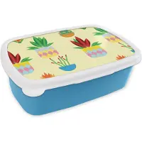 MuchoWow Broodtrommel Blauw - Lunchbox - Brooddoos - Planten - Bloempot - Patronen - Regenboog - 18x12x6 cm - Kinderen - Jongen