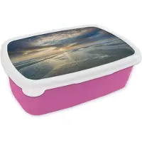 MuchoWow Broodtrommel Roze - Lunchbox - Brooddoos - Zee - Wolken - Grijs - 18x12x6 cm - Kinderen - Meisje