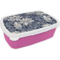 MuchoWow Broodtrommel Roze - Lunchbox - Brooddoos - Lotus - Blauw - Patronen - 18x12x6 cm - Kinderen - Meisje