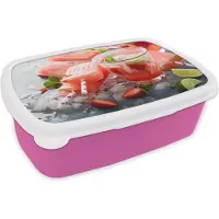 MuchoWow Broodtrommel Roze - Lunchbox - Brooddoos - Zalmroze ijs en drankjes - 18x12x6 cm - Kinderen - Meisje