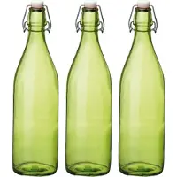Bormioli Rocco waterfles met beugeldop - 6x stuks - groen transparant - 1000 ml - Giara home deco fles - weckflessen
