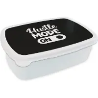 MuchoWow Broodtrommel Wit - Lunchbox - Brooddoos - 'Hustle mode on' - Spreuken - Quotes - Werk - 18x12x6 cm - Volwassenen