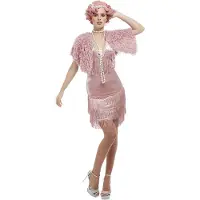 Smiffys Smiffy's - Jaren 20 Danseressen Kostuum - Deluxe Jaren 20 Girlsnight Out Roze - Vrouw - Roze - Small - Carnavalskleding - Verkleedkleding
