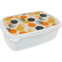 MuchoWow Broodtrommel Wit - Lunchbox Polkadot - Design - Retro - Oranje - Brooddoos 18x12x6 cm - Brood lunch box - Broodtrommels voor kinderen en volwassenen