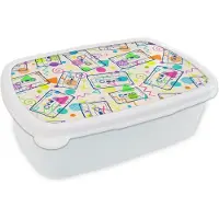 MuchoWow Broodtrommel Wit - Lunchbox - Brooddoos - Patronen - Retro - Cassette - Jaren 80 - 18x12x6 cm - Volwassenen