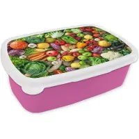 MuchoWow Broodtrommel Roze - Lunchbox - Brooddoos - Fruit - Groente - Appel - 18x12x6 cm - Kinderen - Meisje