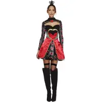 Vegaoo Sexy Queen of Hearts (uit Alice in Wonderland) jurkje met kroon - Hartenkoningin kostuum maat 36-38 (S)