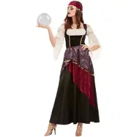 Smiffys Fortune teller jurk | Waarzegster (wit, zwart, paars en rood, XS)