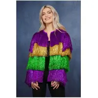 Smiffys Festival jasje tinsel | Mardi gras carnavalsjas (paars, goud en groen, L/XL)