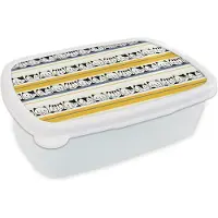 MuchoWow Broodtrommel Wit - Lunchbox - Brooddoos - Kat - Patronen - Huisdieren - 18x12x6 cm - Volwassenen