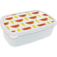 MuchoWow Broodtrommel Wit - Lunchbox - Brooddoos - IJs - Watermeloen - Patronen - Zomer - 18x12x6 cm - Volwassenen