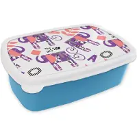 MuchoWow Broodtrommel Blauw - Lunchbox - Brooddoos - Olifanten - Bladeren - Paars - Patroon - 18x12x6 cm - Kinderen - Jongen