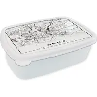 MuchoWow Broodtrommel Wit - Lunchbox - Brooddoos - Stadskaart – Plattegrond – België – Zwart Wit – Gent – Kaart - 18x12x6 cm - Volwassenen