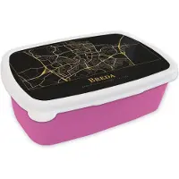 MuchoWow Broodtrommel Roze - Lunchbox - Brooddoos - Kaart - Breda - Goud - Zwart - 18x12x6 cm - Kinderen - Meisje