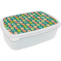 MuchoWow Broodtrommel Wit - Lunchbox Patroon - Bloemen - Retro - Jaren 70 - Brooddoos 18x12x6 cm - Brood lunch box - Broodtrommels voor kinderen en volwassenen