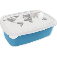 MuchoWow Broodtrommel Blauw - Lunchbox - Brooddoos - Wereldkaart - Verf - Grijs - 18x12x6 cm - Kinderen - Jongen