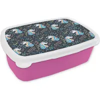 MuchoWow Broodtrommel Roze - Lunchbox - Brooddoos - Unicorn - Quote - Regenboog - Patronen - 18x12x6 cm - Kinderen - Meisje