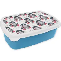 MuchoWow Broodtrommel Blauw - Lunchbox - Brooddoos - Accordeon - Pinguïn - Patronen - 18x12x6 cm - Kinderen - Jongen