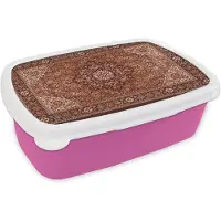 MuchoWow Broodtrommel Roze - Lunchbox - Brooddoos - Perzisch Tapijt - Vloerkleed - Mandala - Bruin - 18x12x6 cm - Kinderen - Meisje