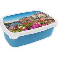 MuchoWow Broodtrommel Blauw - Lunchbox - Brooddoos - Haarlem - Bloemen - Kanaal - 18x12x6 cm - Kinderen - Jongen