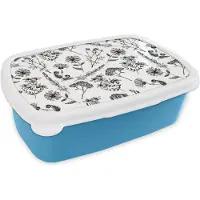 MuchoWow Broodtrommel Blauw - Lunchbox - Brooddoos - Bloemen - Kruiden - Vintage - Patronen - 18x12x6 cm - Kinderen - Jongen