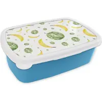 MuchoWow Broodtrommel Blauw - Lunchbox - Brooddoos - Bananen - Meloenen - Sjablonen - 18x12x6 cm - Kinderen - Jongen