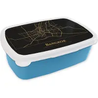 MuchoWow Broodtrommel Blauw - Lunchbox - Brooddoos - Stadskaart - Bangkok - Goud - Zwart - 18x12x6 cm - Kinderen - Jongen