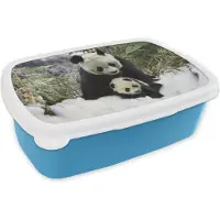 MuchoWow Broodtrommel Blauw - Lunchbox - Brooddoos - Panda - Winter- Sneeuw - 18x12x6 cm - Kinderen - Jongen
