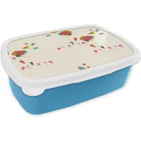 MuchoWow Broodtrommel Blauw - Lunchbox - Brooddoos - Meisjes - Ballonnen - Bloemen - Patronen - Girl - Kids - Kinderen - 18x12x6 cm - Kinderen - Jongen