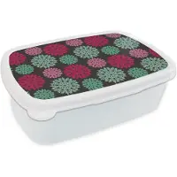MuchoWow Broodtrommel Wit - Lunchbox - Brooddoos - Bloemen - Vintage - Roze - Turquoise - Patronen - 18x12x6 cm - Volwassenen