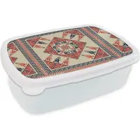 MuchoWow Broodtrommel Wit - Lunchbox - Brooddoos - Patronen - Tegel - Bloem - Borduren - Arabisch - 18x12x6 cm - Volwassenen