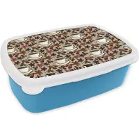MuchoWow Broodtrommel Blauw - Lunchbox - Brooddoos - Koffie - Kaneel - Patronen - 18x12x6 cm - Kinderen - Jongen