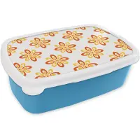 MuchoWow Broodtrommel Blauw - Lunchbox Patroon - Jaren 70 - Bloemen - Oranje - Brooddoos 18x12x6 cm - Brood lunch box - Broodtrommels voor kinderen en volwassenen