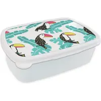 MuchoWow Broodtrommel Wit - Lunchbox - Brooddoos - Patroon - Jungle - Toekan - 18x12x6 cm - Volwassenen