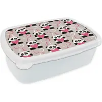 MuchoWow Broodtrommel Wit - Lunchbox - Brooddoos - Hartjes - Panda - Patronen - 18x12x6 cm - Volwassenen
