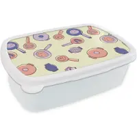 MuchoWow Broodtrommel Wit - Lunchbox - Brooddoos - Pan - Jaren 50 - Patroon - 18x12x6 cm - Volwassenen