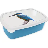 MuchoWow Broodtrommel Blauw - Lunchbox - Brooddoos - IJsvogel - Veren - Tak - Blauw - 18x12x6 cm - Kinderen - Jongen