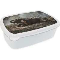 MuchoWow Broodtrommel Wit - Lunchbox - Brooddoos - Olifant met een lezend kind - 18x12x6 cm - Volwassenen