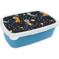 MuchoWow Broodtrommel Blauw - Lunchbox - Brooddoos - Planeten - Hond - Patroon - 18x12x6 cm - Kinderen - Jongen